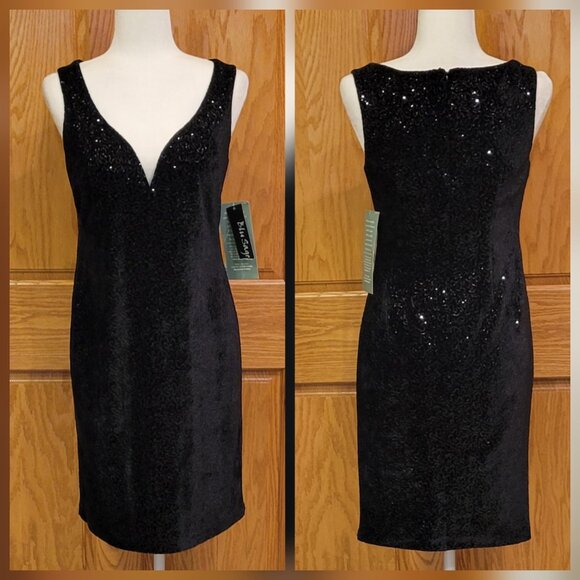 Blu Sage Black Velvet Sequins Sweetheart Neckline Cocktail Party Dress NEW NWT - Picture 2 of 16